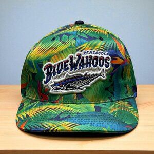 Pensacola Blue Wahoos MiLB Snapback Floral Print Hawaiian Hat Cap Bimmridder